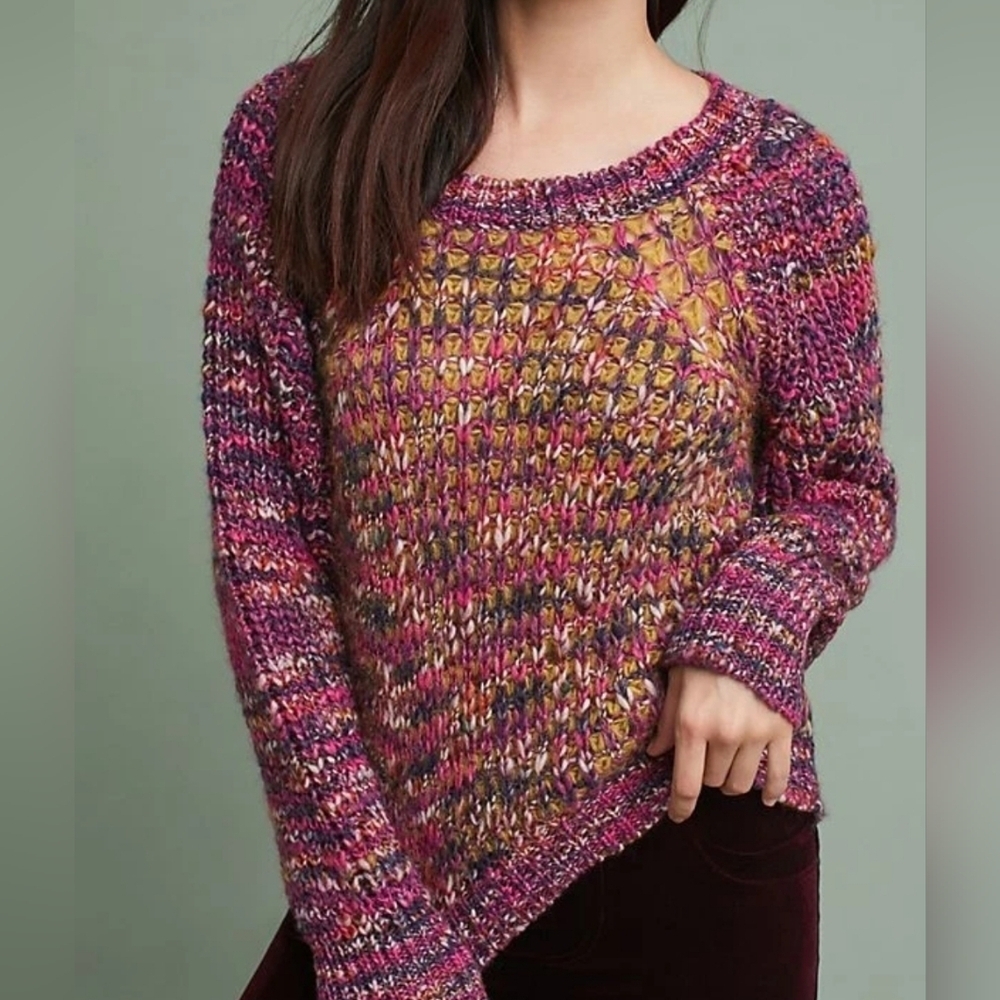 Anthropologie Moth Nwot Multicolor Pullover Wool Balloon Sleeve Sweater Size XS